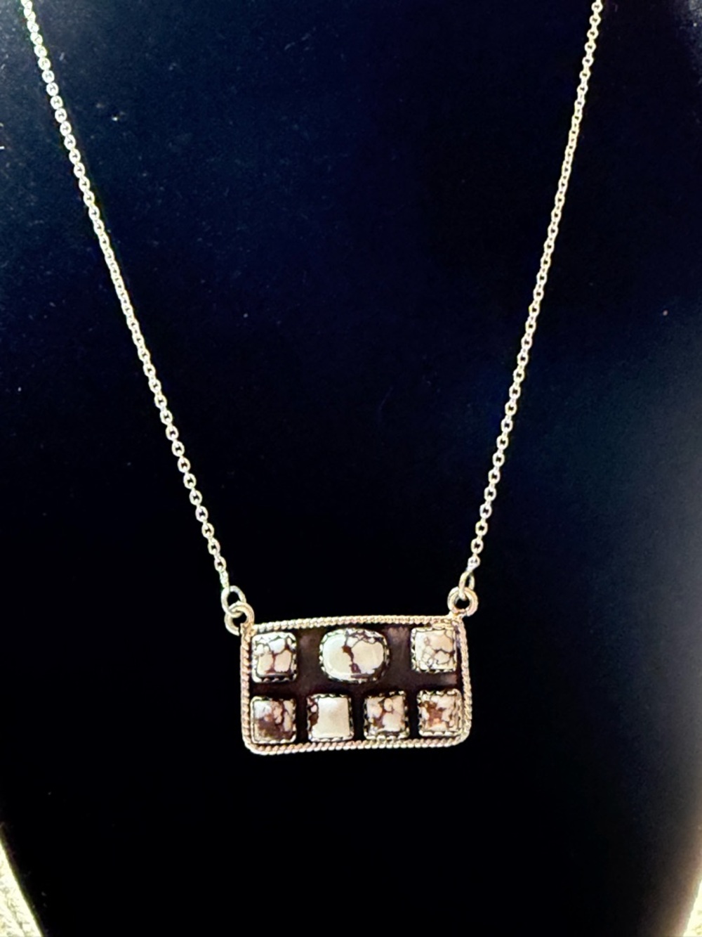 Sterling Silver Wild Horse Jasper Rectangular Pendant Necklace